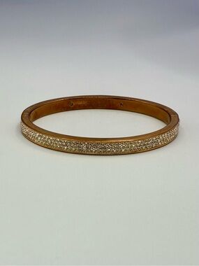 Henri Bendel New York Rose-Gold Tone Crystal Pavé Hinged Bangle Bracelet